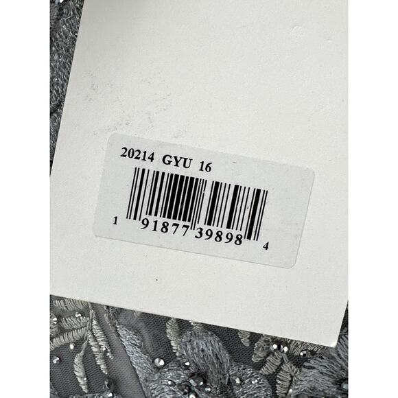 Mac Duggal { 20214 } Gray Long Sleeve Beaded Applique Gown  [ 16 ] - Picture 14 of 14